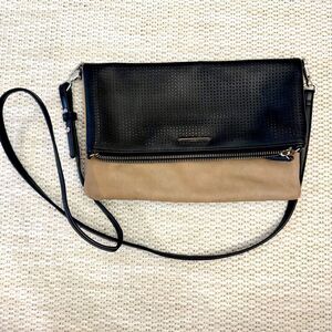 Stella & Dot Waverly Petite Crossbody Bag Black Tan Perforated 3-in-1 Clutch
